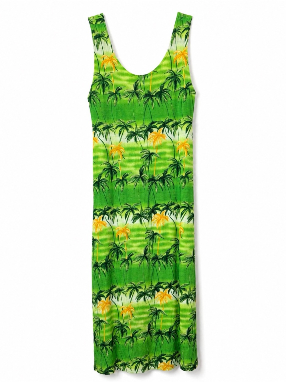 Vintage Y2K Hawaiian Palm Tree Maxi Dress XL USA Tropical Resort Beach Vacation
